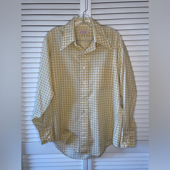Vintage 1970s Men’s Arrow Getaway Long Sleeve Button Down Size Large Yellow Gold - Picture 1 of 16